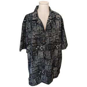Mens Plus Size Black White Tribal Print Hawaiian Short Sleeve Button Up Beach XL